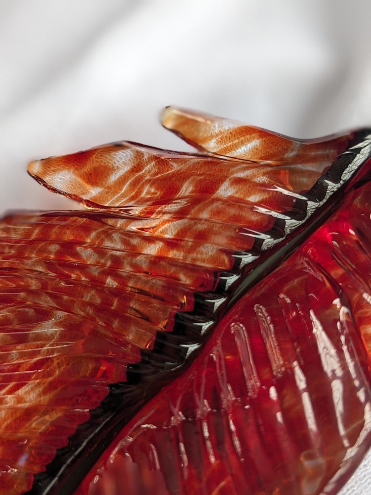 Art Glass Feather Suncatcher Window Decor Autumn Fall Rust Red