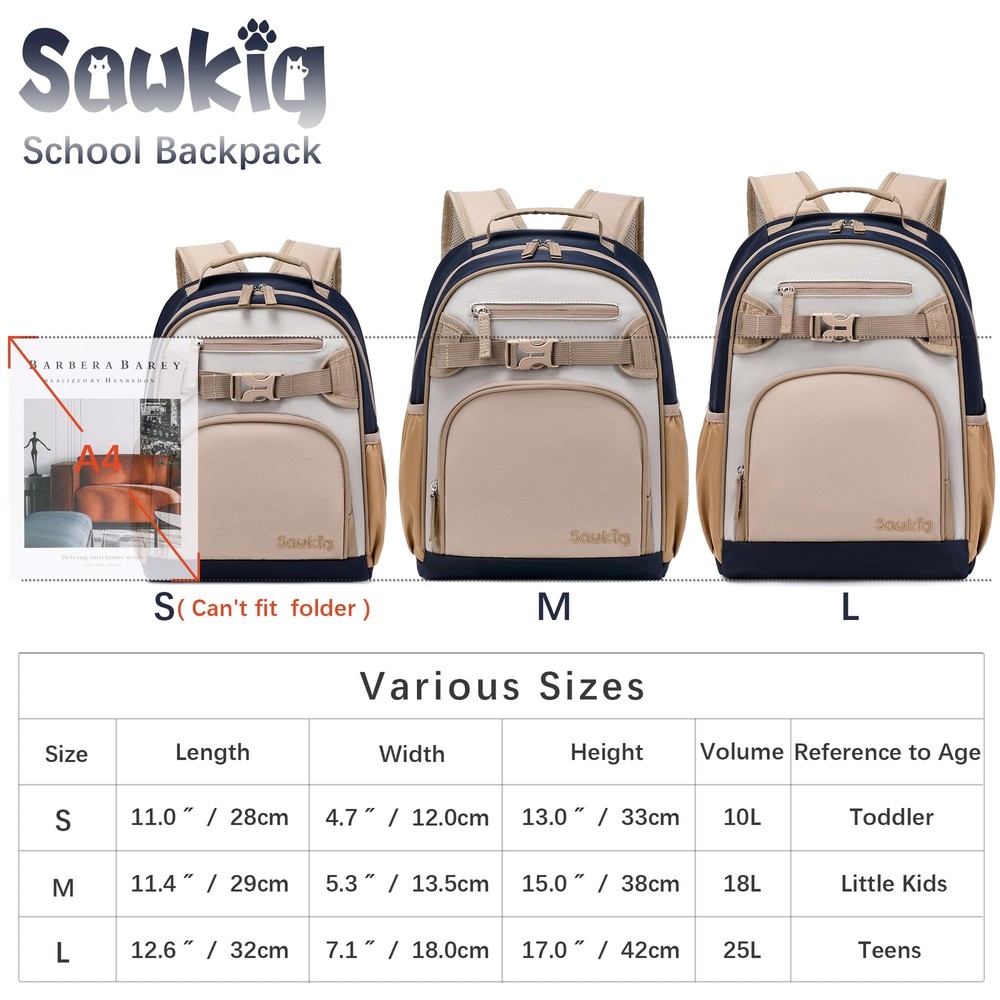 Brown Gray Elementary School Backpack for Boys Water-Resistant Ages 8-12