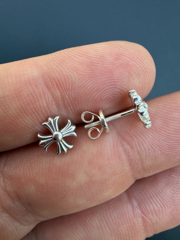 Real Solid 925 Silver Men Hearts Of Chrome Star Oxidized Earrings Plain Studs
