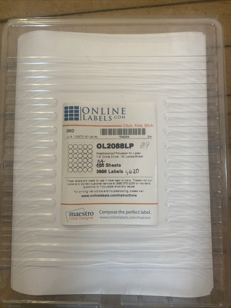 1.5” Circle Weatherproof Labels for Laser Printer 54 Sheets