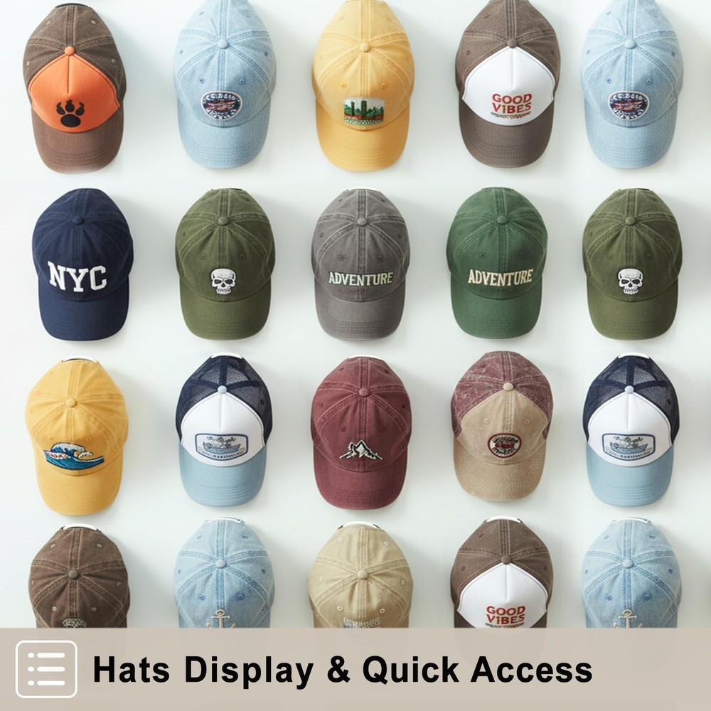20 Pack Hat Organizer Rack for Baseball Caps, Adhesive Hat Holder Floating Di...