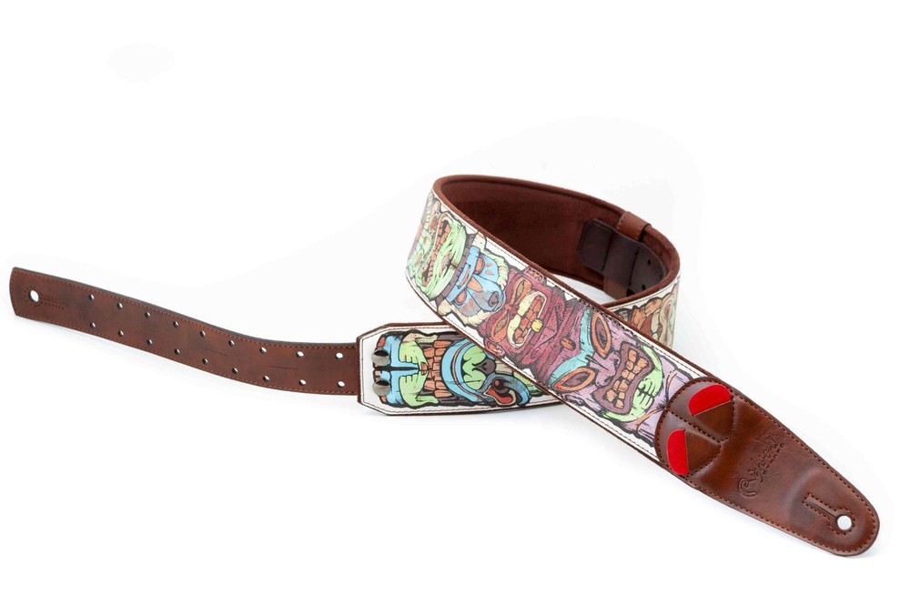 RightOn! Tiki Design Guitar Strap; White