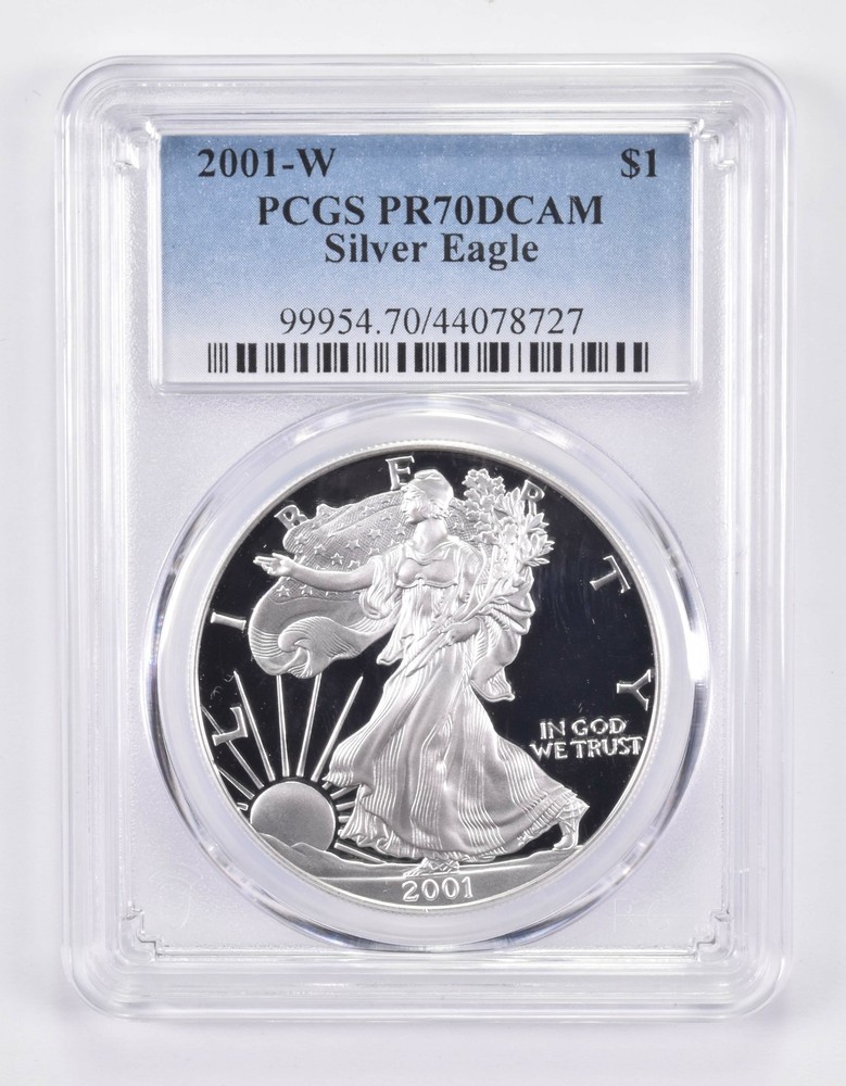 2001-W American Silver Eagle PR70 DCAM PCGS Blue Label