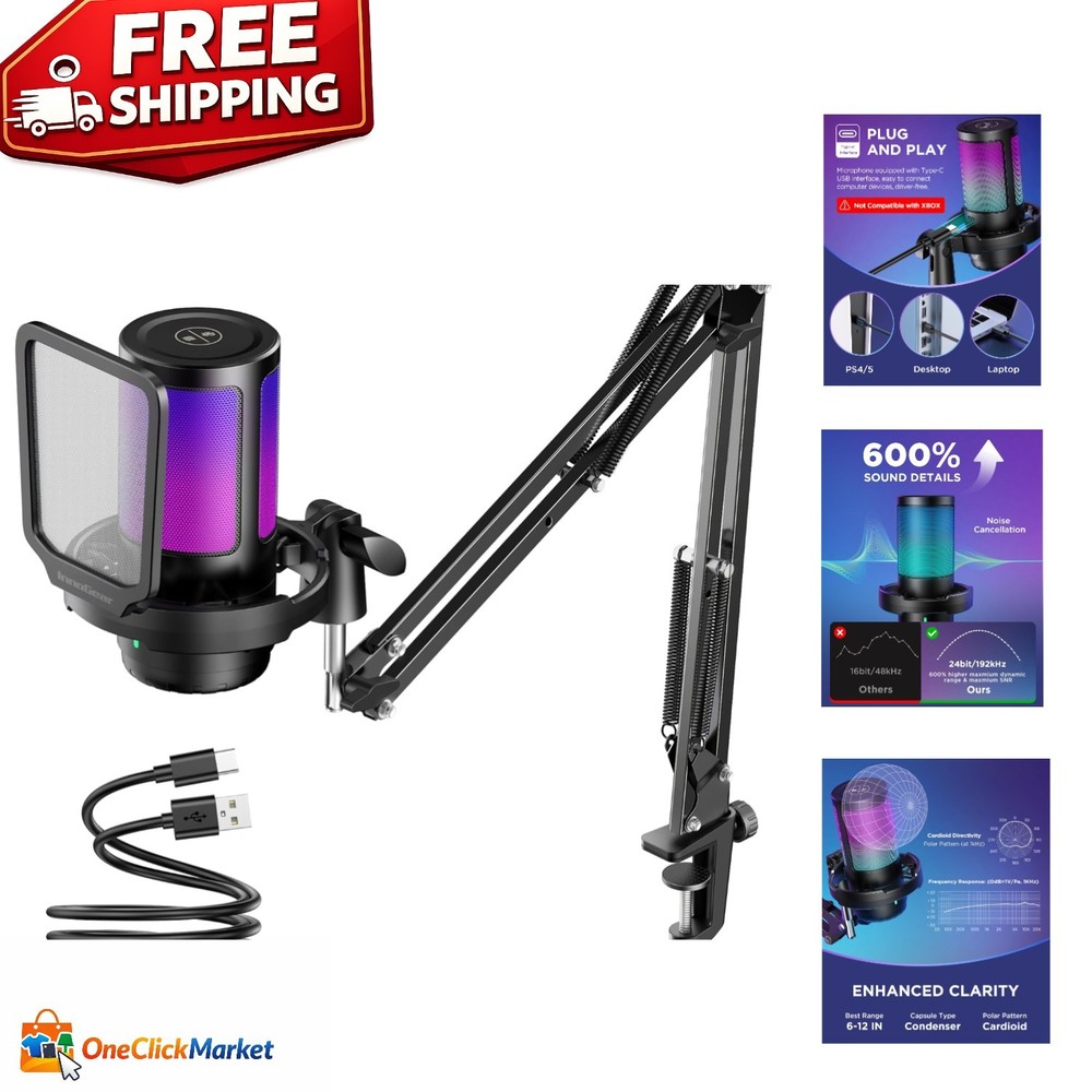 Crystal Clear USB Gaming Mic with Noise Cancellation & Adjustable Gain Control