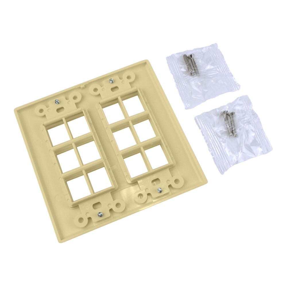 Construct Pro Double-Gang 12-Port Keystone Wall Plate (Ivory)