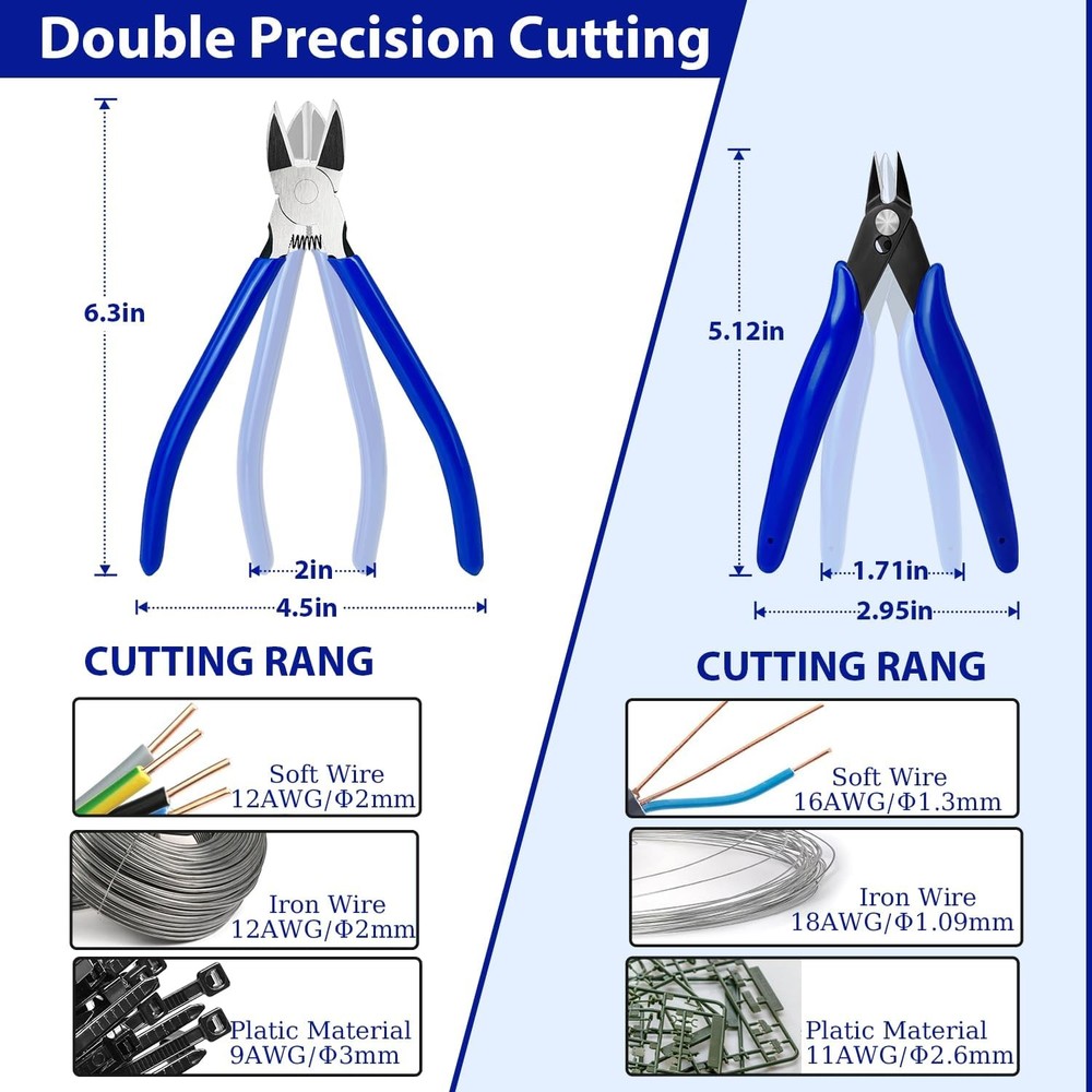 2 Pack Wire Cutters Set, 6" and 5" Ultra Sharp Flush 5"+ 6", Blue