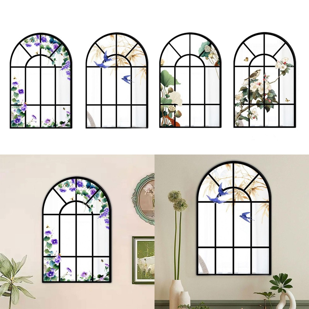 Arched Window Wall Mirror Wall Decorative Mirror Wooden Frame Black Frame Window