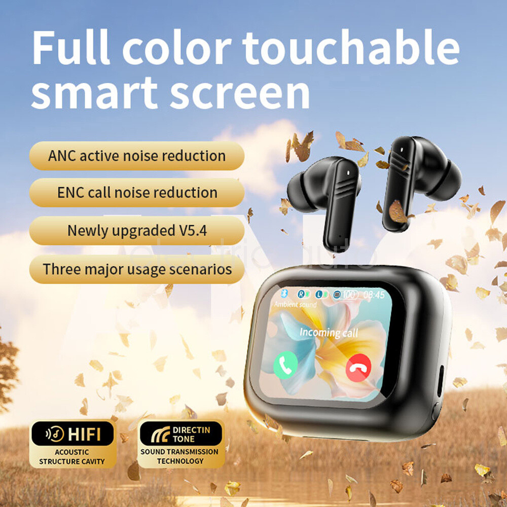 Bluetooth 5.4 Earphone Full Touch Screen TWS Wireless Earbuds Noise Reduction