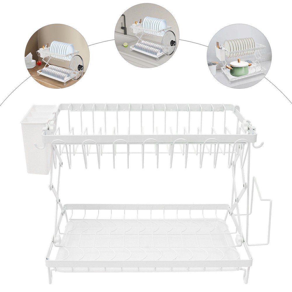 2 Tier Dish Drying Rack for Kitchen, Foldable Dish Drying Rack, Dish Drying Rack