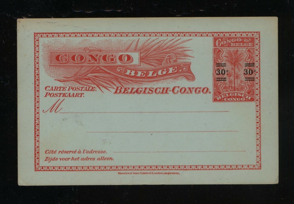Belgium  Congo  revalued  postal  card  unused        MS0108