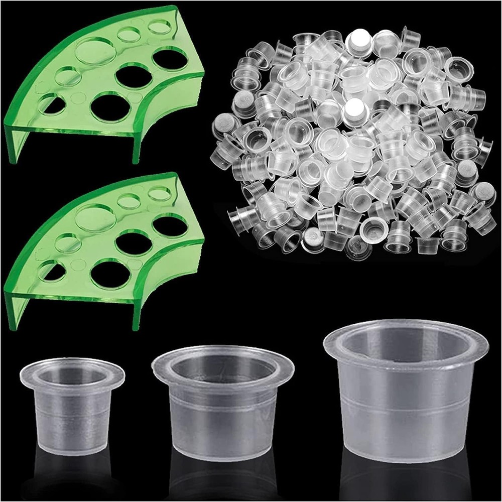 300pcs Tattoo Ink Caps with 2 Cup Holders, Small Medium Large Accessory Kit