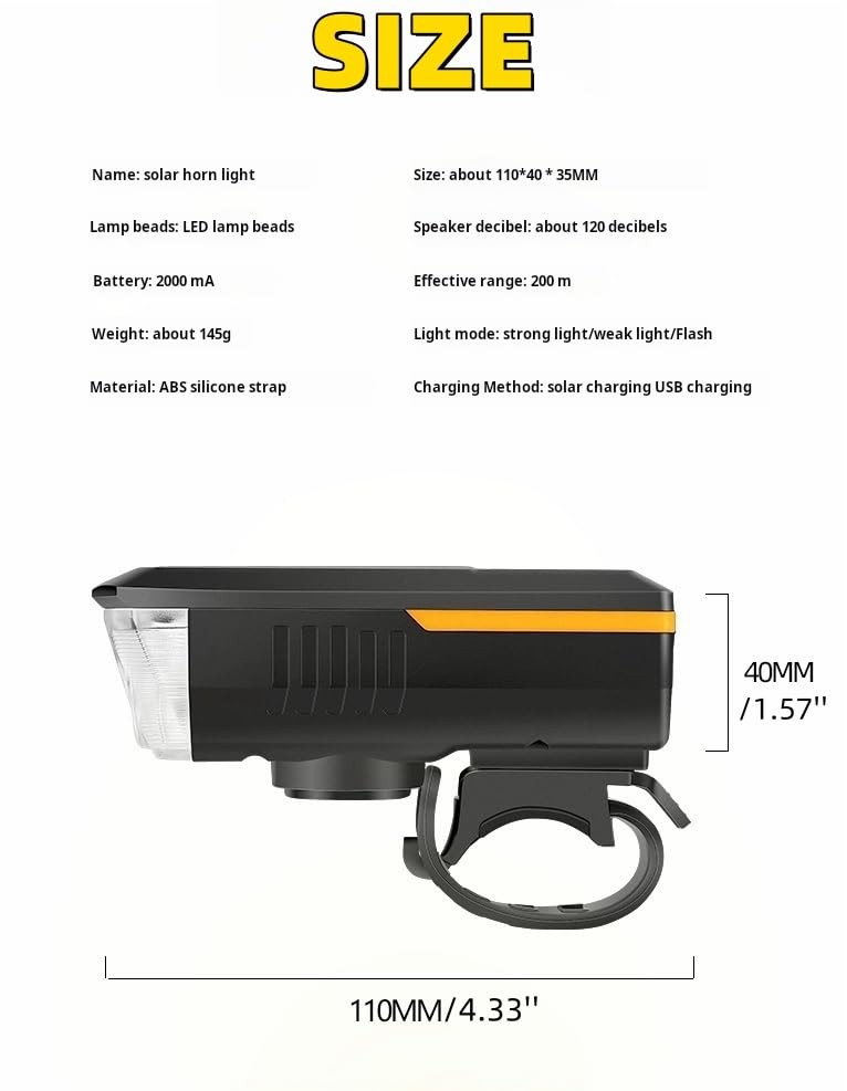 Multi-Functional Solar-Powered and USB Rechargeable Mountain Bike Orange