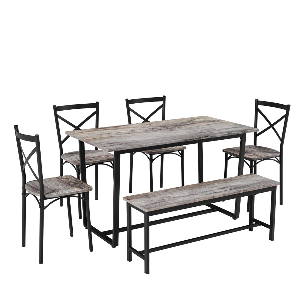 4 Piece Set Table Chair Backrest Industrial Style Solid Structure