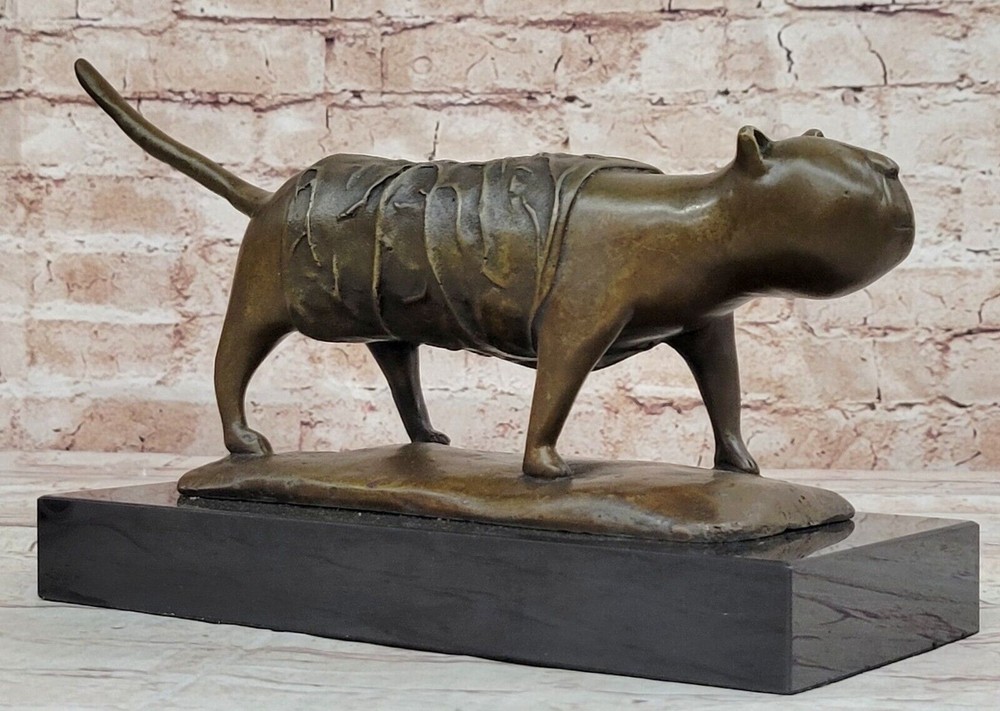 Abstract Botero Cat Genuine Solid Bronze Sculpture Lost Wax Figurine Gift Decor