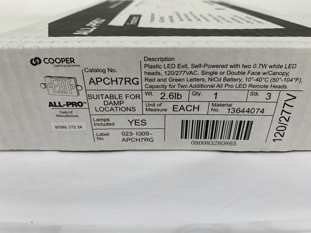 Cooper Lighting APCH7RG LED Combination Exit/Emergency Sign w/Battery Back-Up