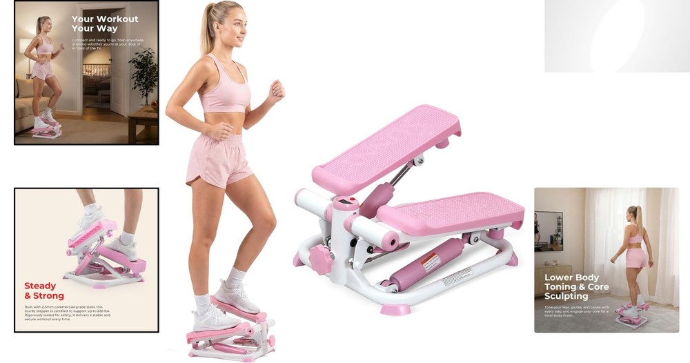 Pink Mini Step Workout Machine - Compact Cardio Equipment for Easy Home Use