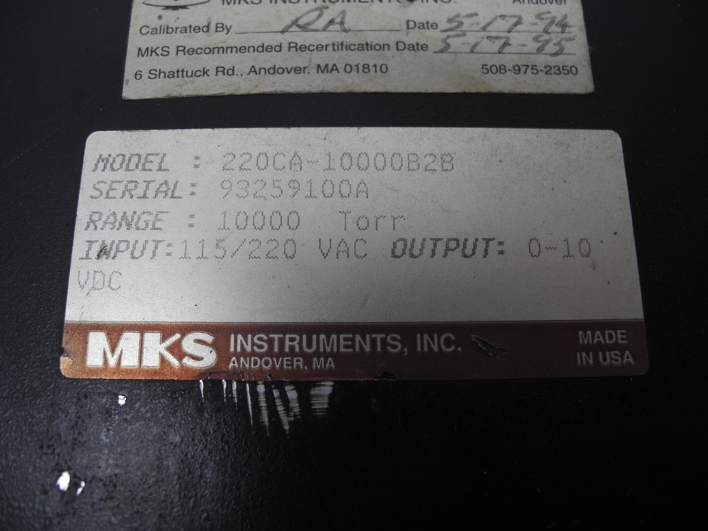 MKS INSTRUMENTS 220CA-10000B2B 10K TORR COMPACT ABSOLUTE CAPACITANCE MANOMETER