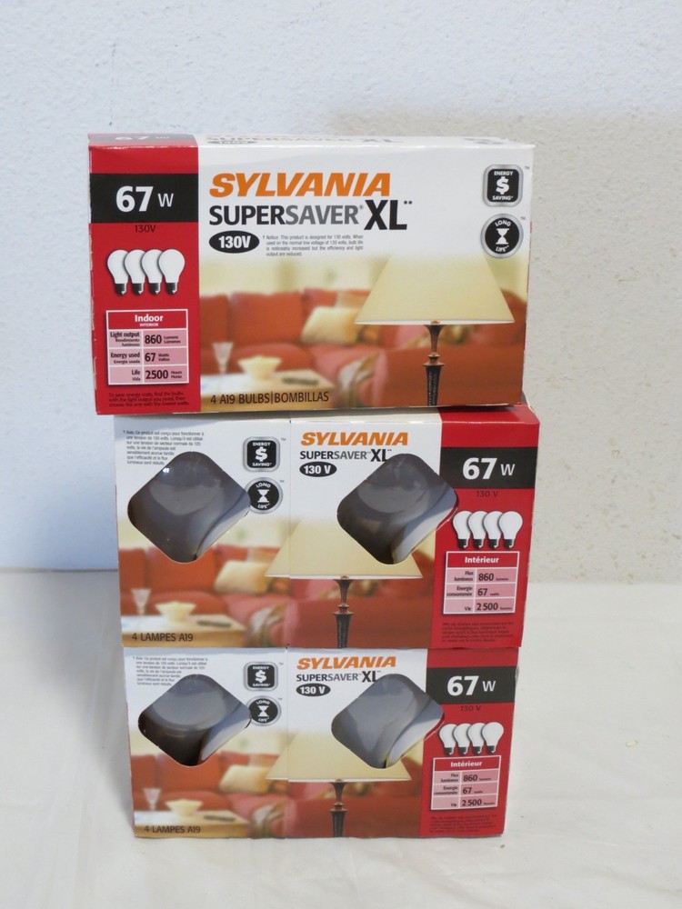 Sylvania A19 Supersaver XL Bulb Lamp 67W 130V 3 4-packs (12 bulbs)