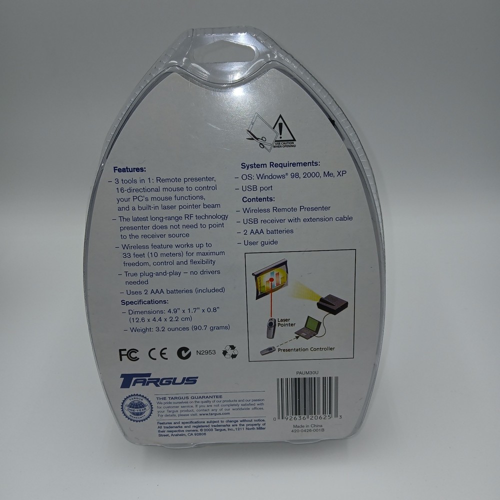 Targus PAUM30U Notebook Wireless Presenter Cursor Control Laser Pointer