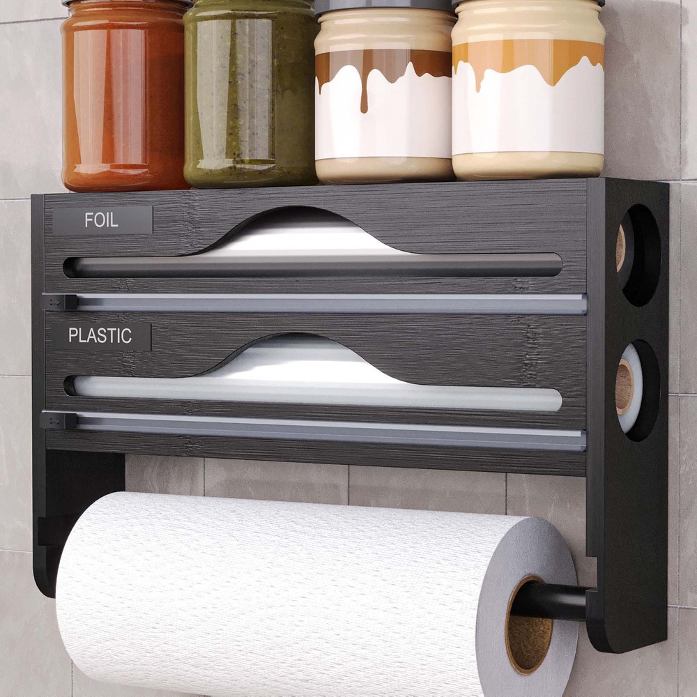 Wrap Dispenser With Cutter Kitchen Wrap Organizer With Roll Holder