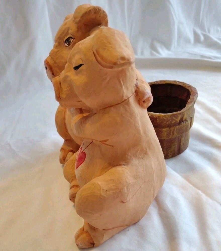 Paper Mache Hugging Pigs Planter