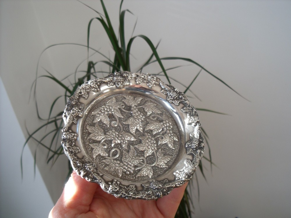 Sheffield Silver Plated Coaster with Grape and Vine pattern by E.H. Parkin.