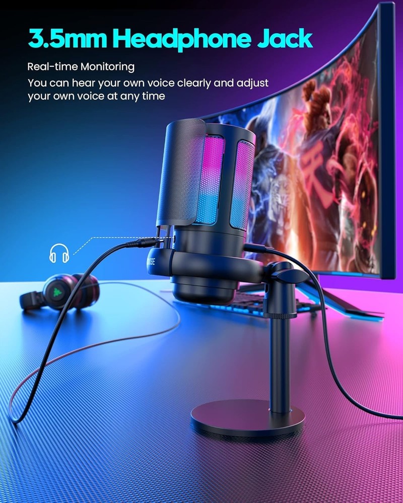 RGB Gaming USB Microphone with Quick Mute & Pop Filter