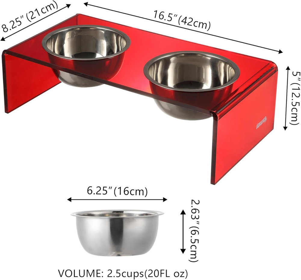 DBL2000H Keaton 5" Small/Medium Modern Acrylic Rectangular Elevated Pet Feeder w