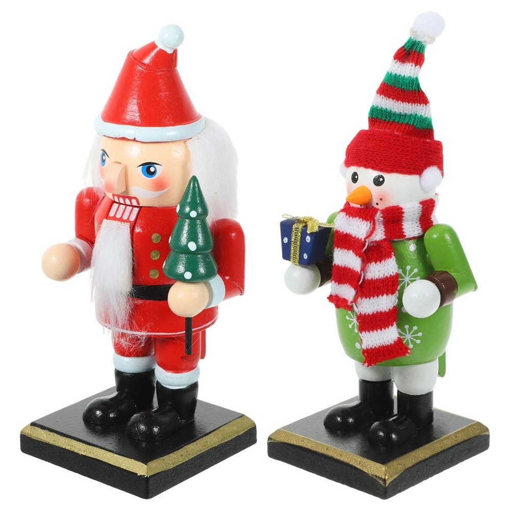 2 Pcs Nutcracker Decoration Snowman Figures Decorative Figurines