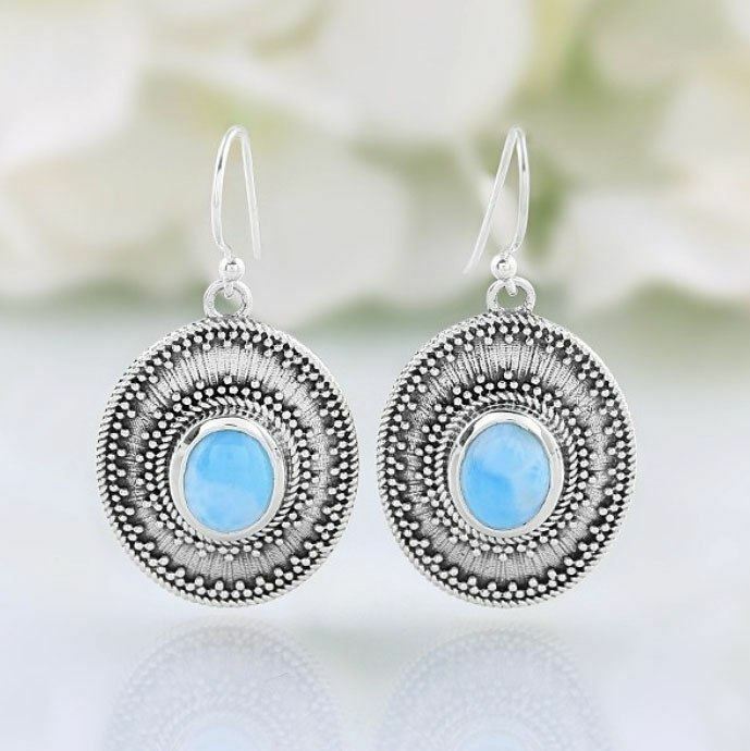 Larimar Medallion Earrings