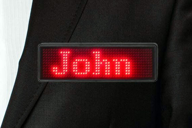 RED LED Digital Scrolling Message Name Tag Badge Bluetooth/PC Programmable NEW!