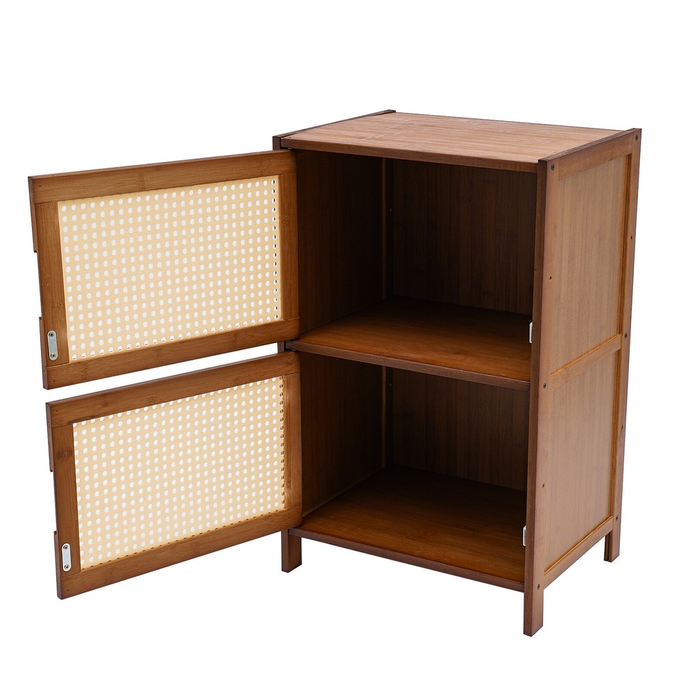 Nightstand With Decor Drawers Rattan Pattern End Table - Bamboo Sofa Side Table