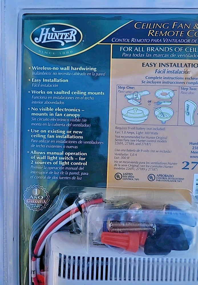 Hunter 27185 Ceiling Fan & Light Remote Control - White