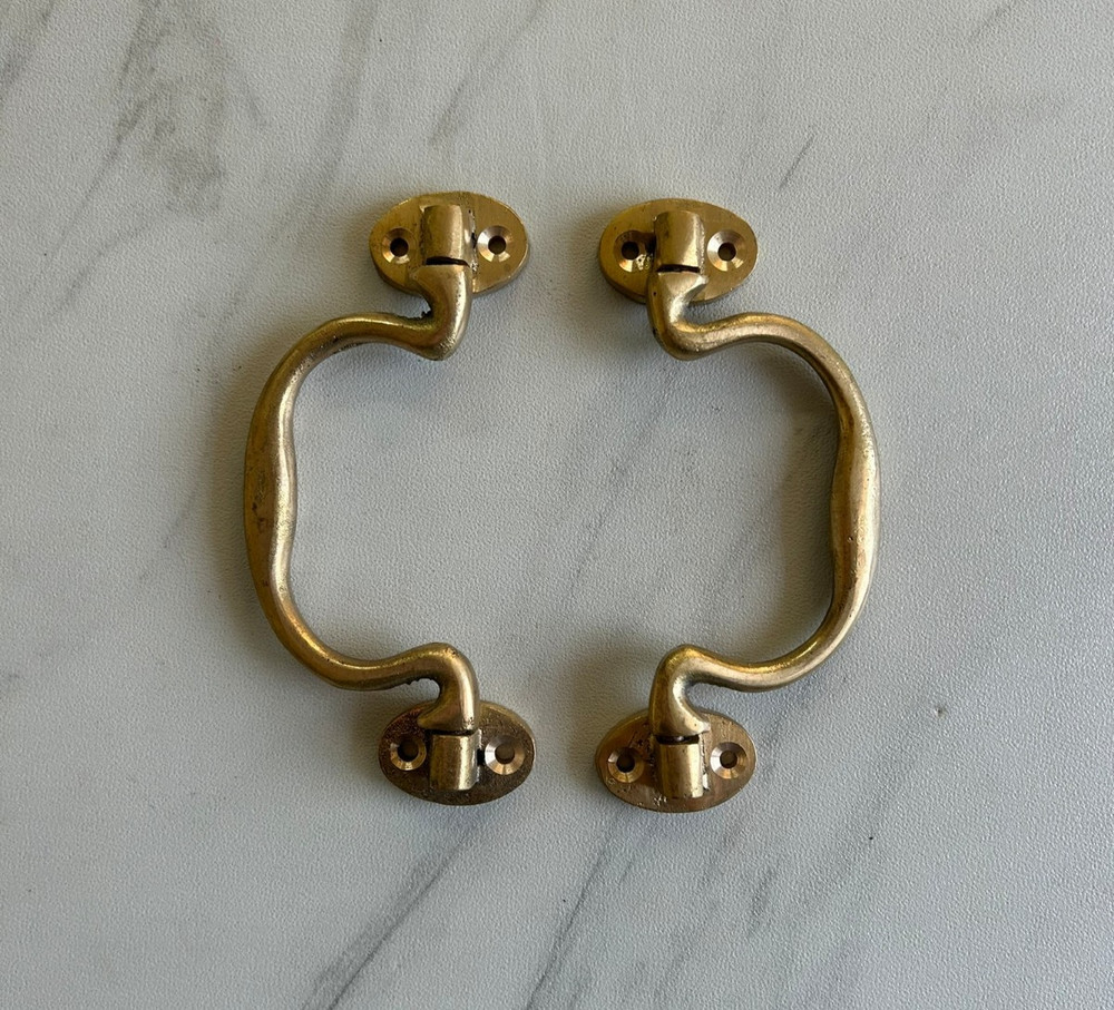 Vtg Victorian Style Brass Cabinet Drawer Door Drop Loop Handle Knob Pull 2pcs