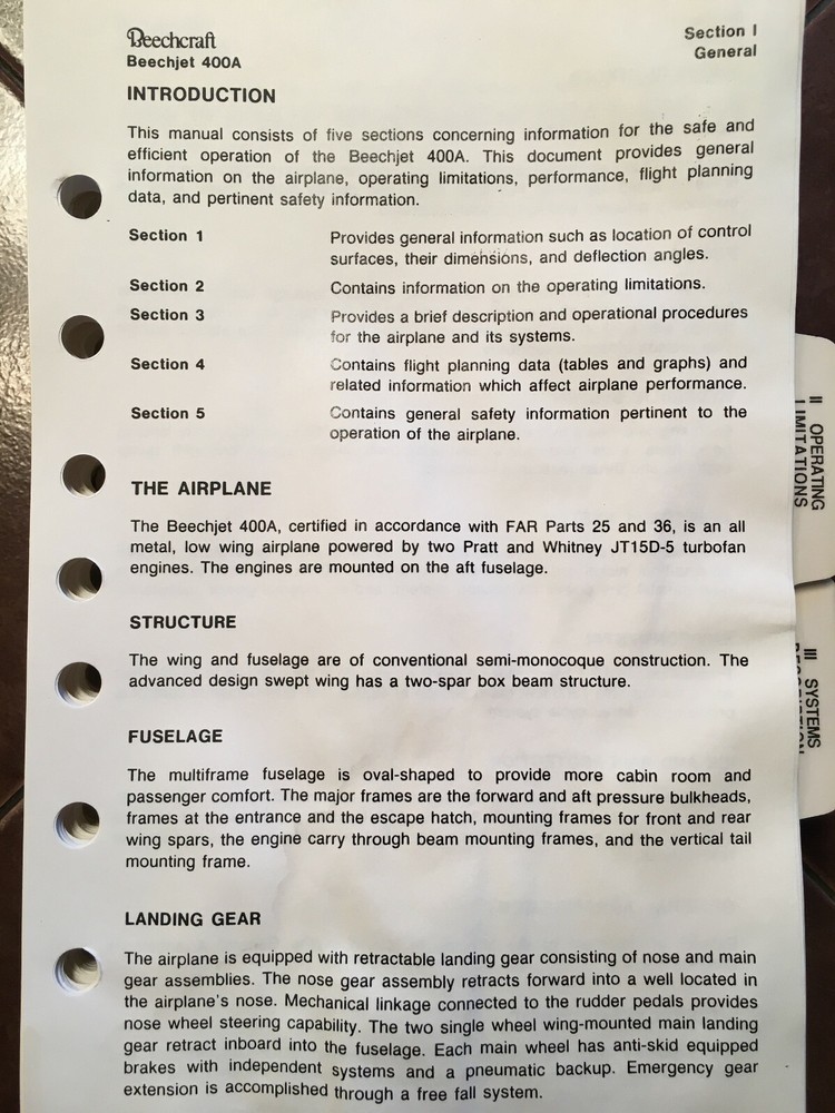 Beechjet 400A Pilot's Operating Manual w Collins FCS-850, Pro Line 4 & IFIS