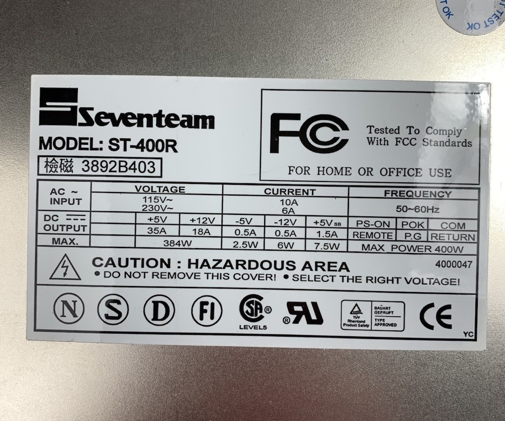 Seventeam ST-400R 400W Power Supply