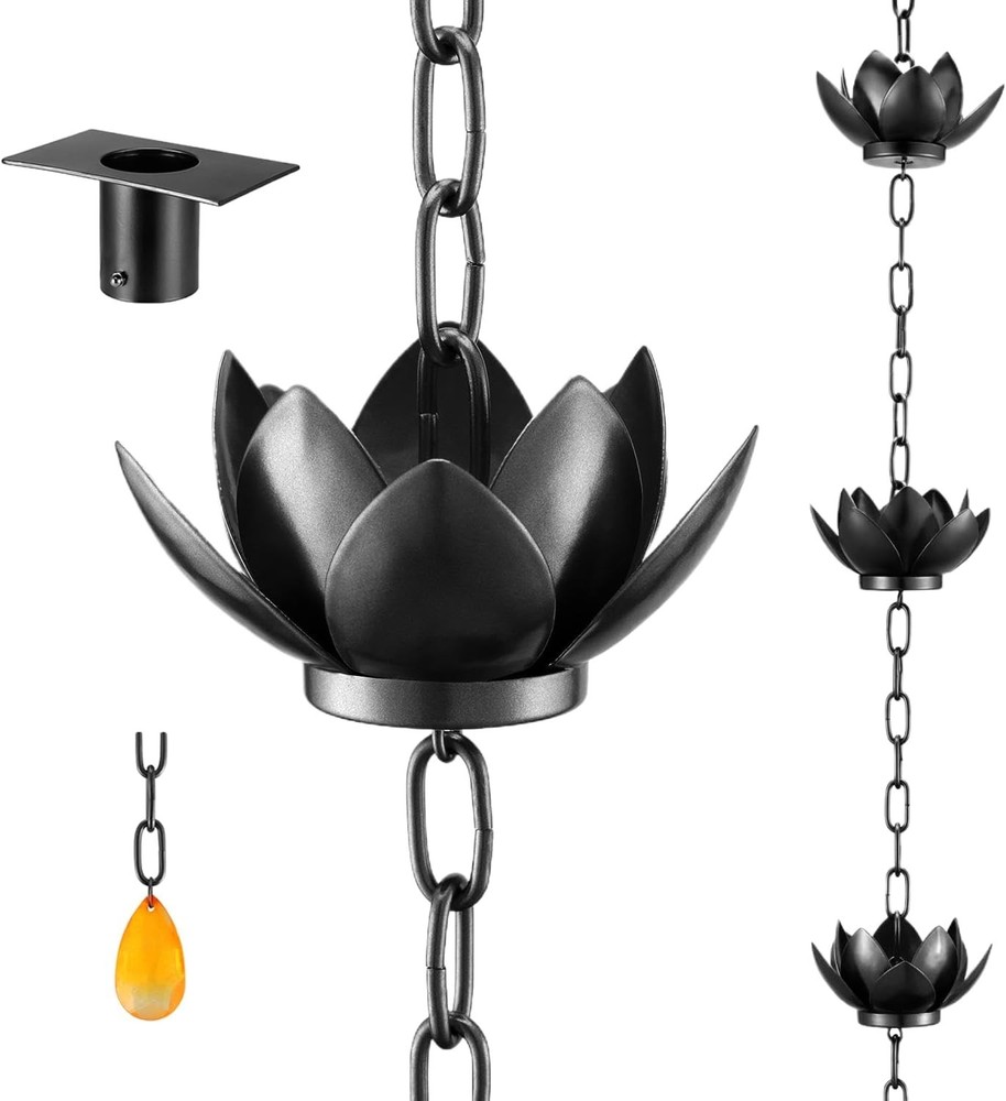 Rain Chain with Adapter, 8.5ft Adjustable Lotus Rain Catcher Chain for Gutter...