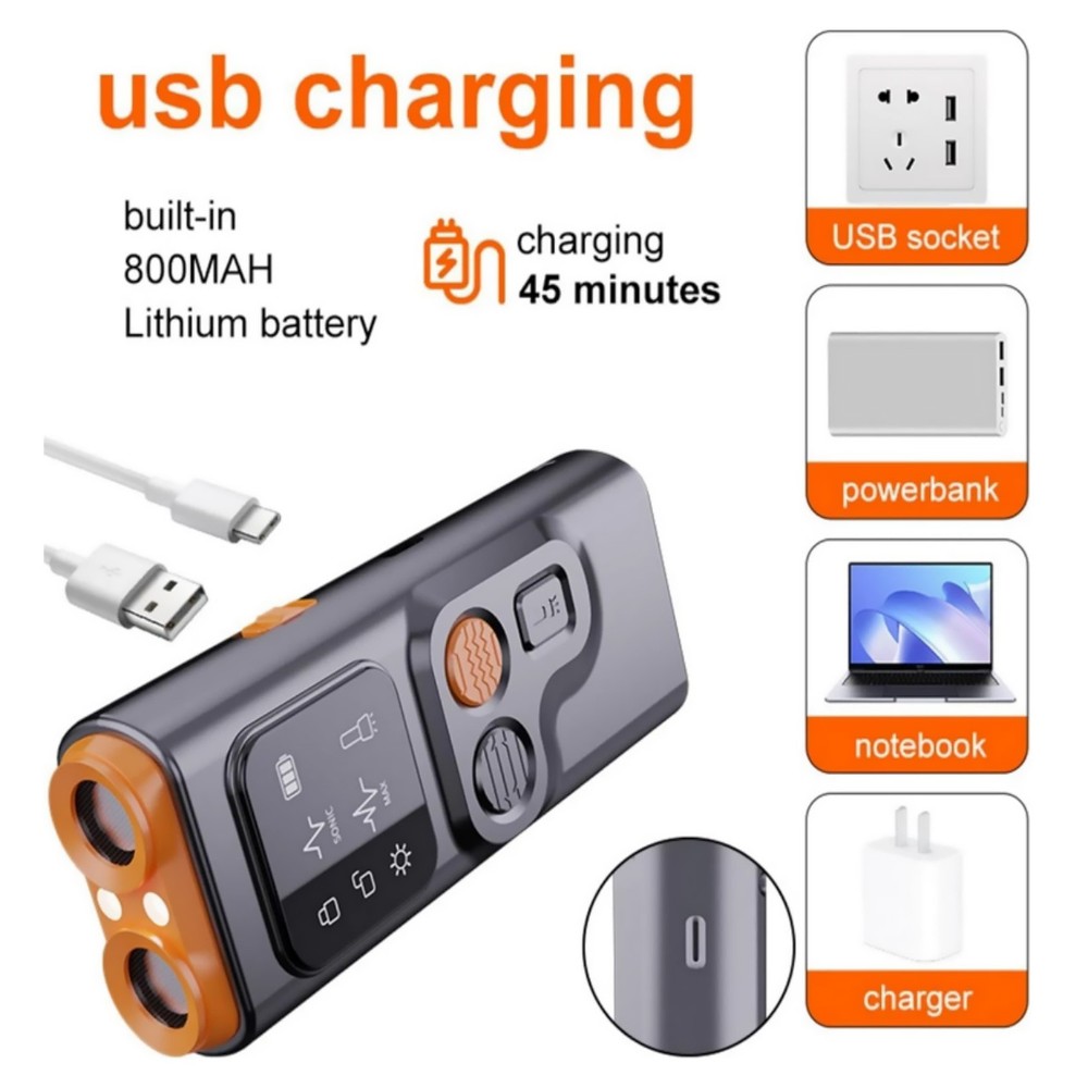 Ultrasonic Dog Training Device with Bark Deterrent and LED Flashlight Feature