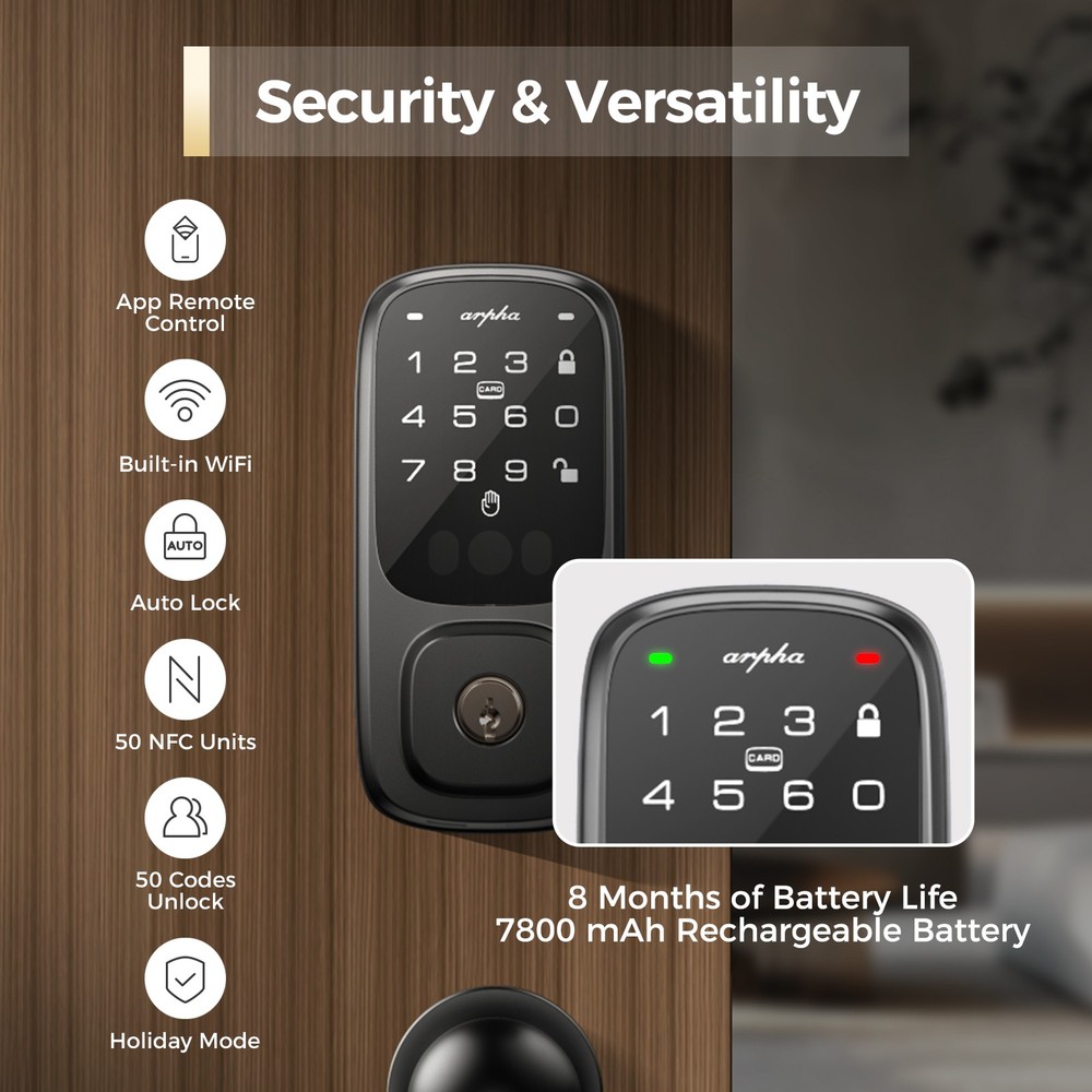 ARPHA Keyless Entry Door Lock Palm Recognition Digital Keypad Deadbolt+Knobs APP