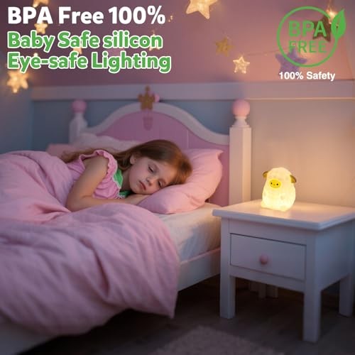 Cute Night Light for Kids, 7-Color Changing & 3 Adjustable White Sheep