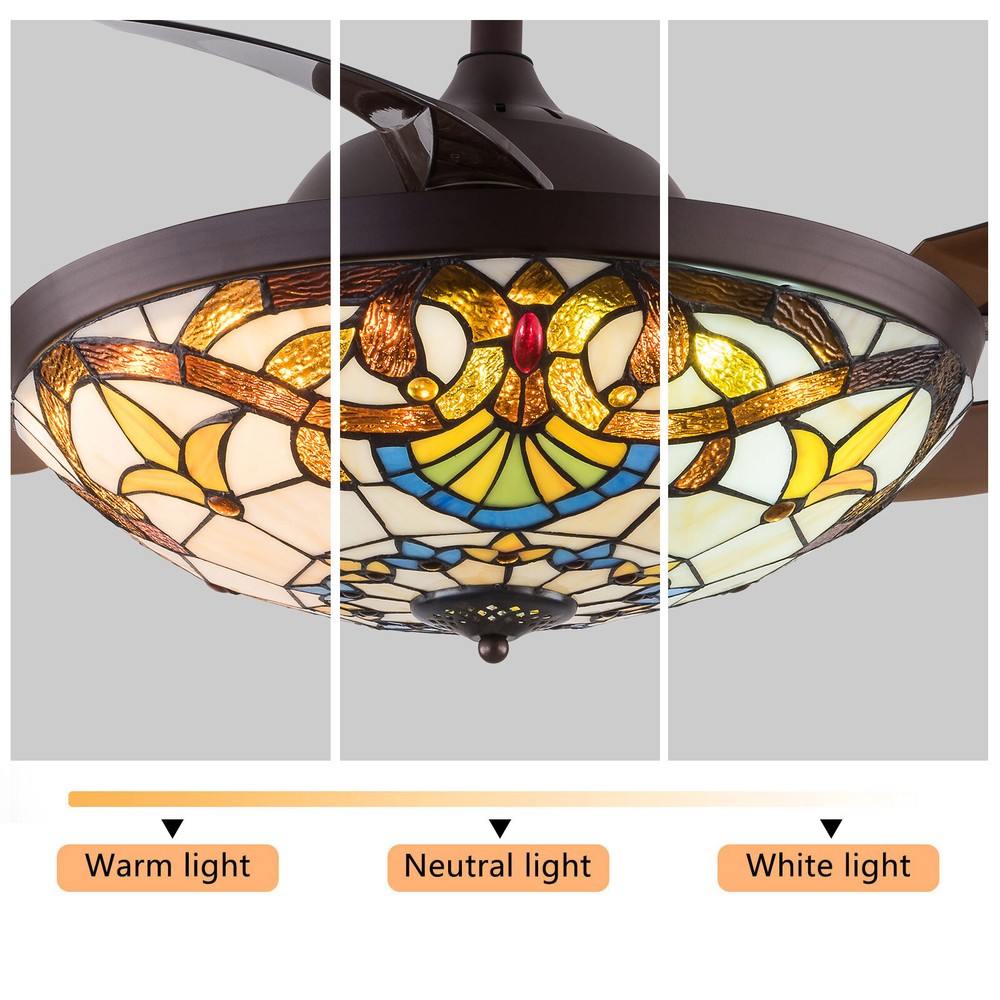42"Vintage Ceiling Fan Light Retractable Blade LED Chandelier & Remote Control