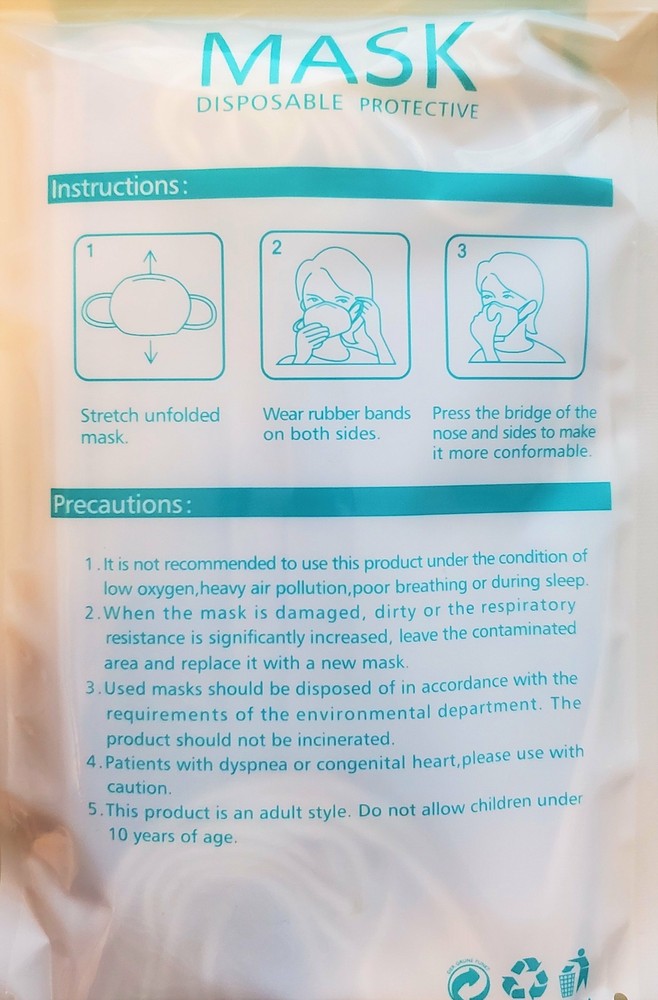 Standard Ear Loops Disposable 3 Layer Face Mask 10 Pack