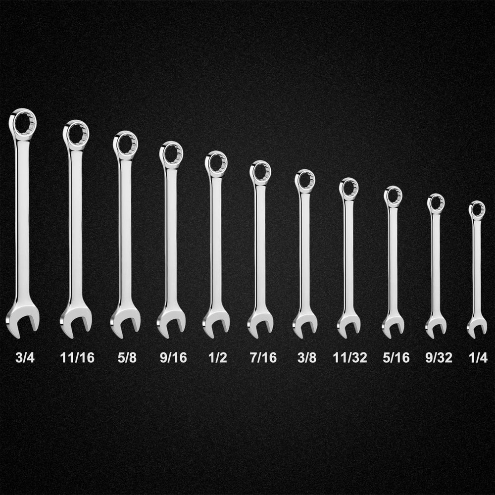 Complete 11-Piece Wrench Set with Roll-Up Pouch | Rust-Resistant Chrome Vanadium