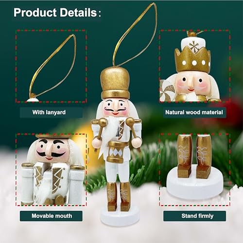 Mini Nutcrackers Figures Wooden Christmas Decor, Hanging Nutcracker Gold