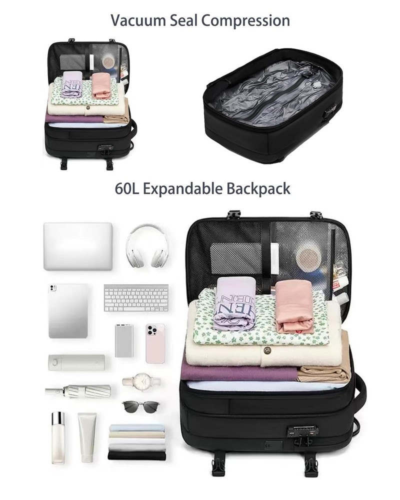 Vacuum Backpack Travel, Vacuum Compression Backpack, 60L Expandable Carry-On ...