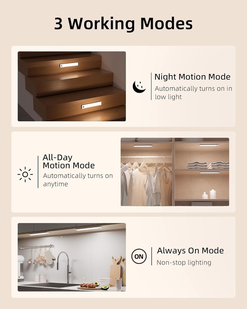 6-Pack Under Cabinet Lighting with Charging Station Motion Sensor Lights 2000mAh