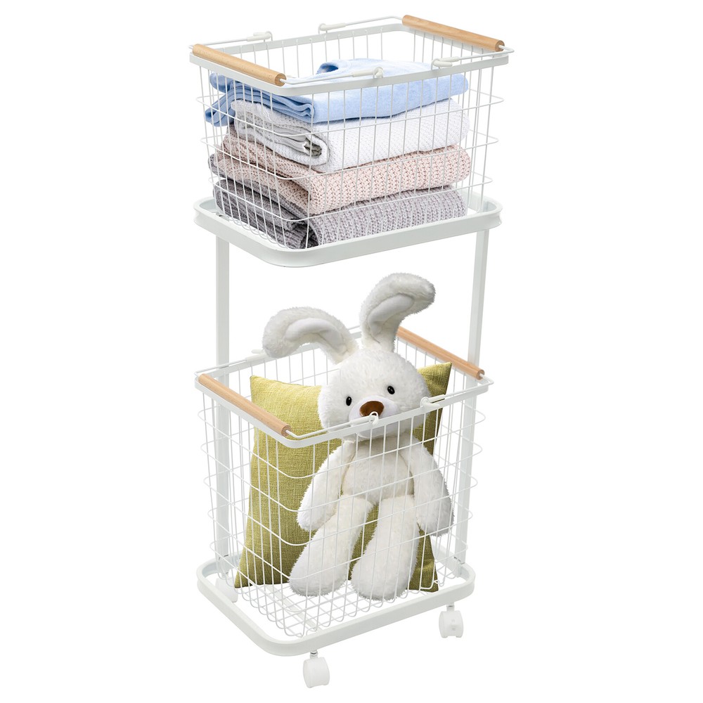 Two-Tier Laundry Basket With Removable Baskets & Universal Wheels