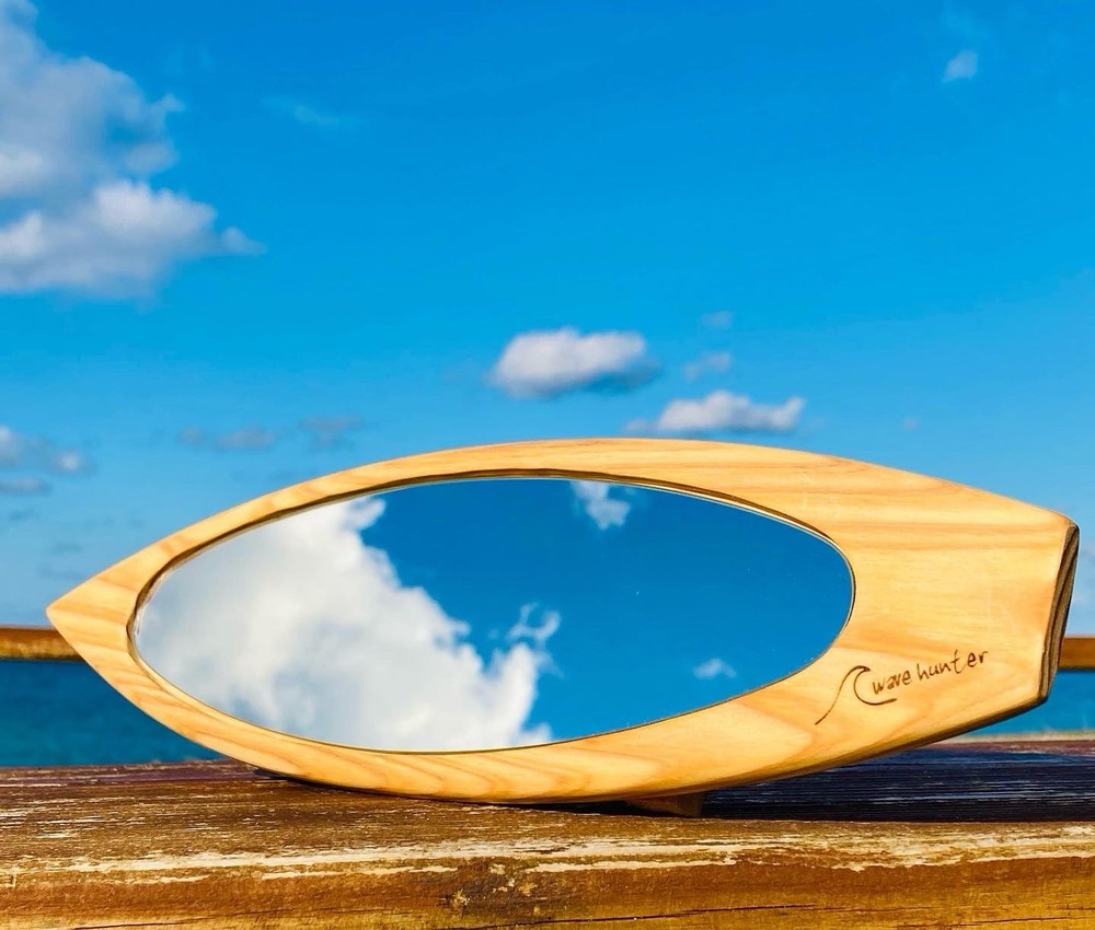 Surfboard-shaped rearview mirror handmade Shortboard version