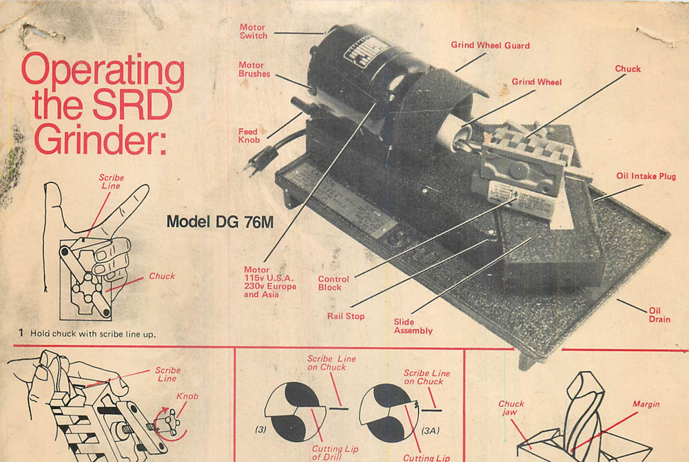 Vintage Drill Bit Pointer/Sharpener SDR #DG76M with 2 bit clamps