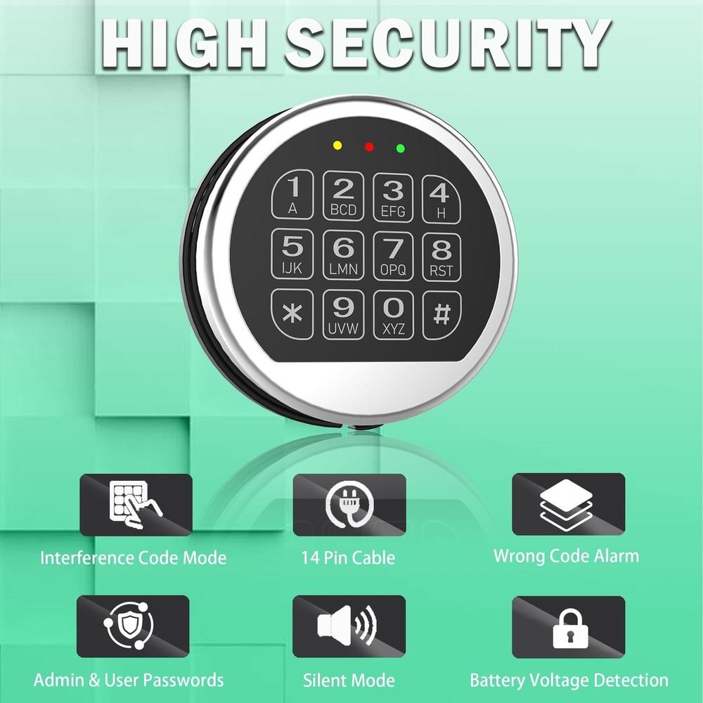 Gun Safe Lock Replacement with Solenoid Lock High Security Chrome Digital Key...